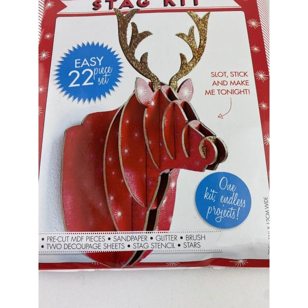 Decoupage Stag Kit Christmas Holiday Deer‎ Glitter Red Stencil Craft Kit Head